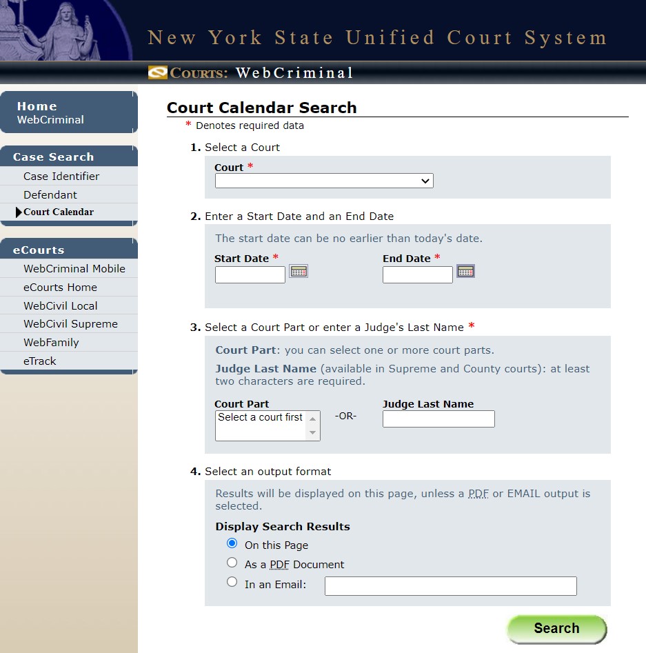 NY Court Calendar Search